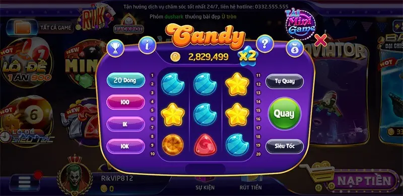 Cách tham gia chơi mini game candy Rikvip