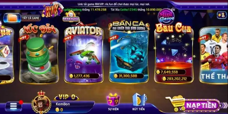 Các hình thức nạp tiền có tại cổng game Rikvip người chơi nên biết