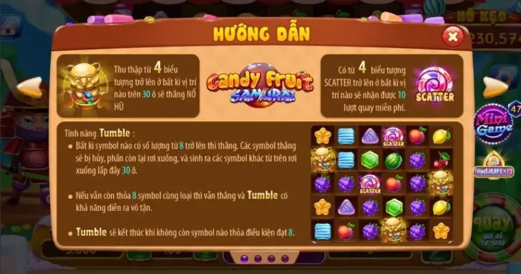 Hướng dẫn chi tiết cách chơi game candy fruit samurai tại cổng game Rikvip