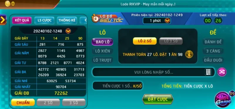 Hình thức cược lô đề siêu tốc tại cổng game Rik